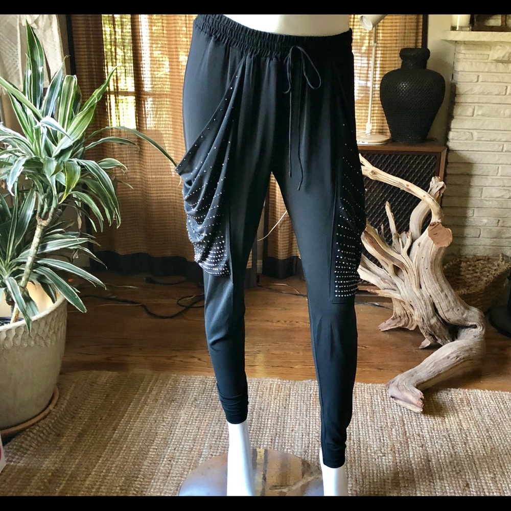 Thomas Wylde Black Swarovski Crystal cargo pants